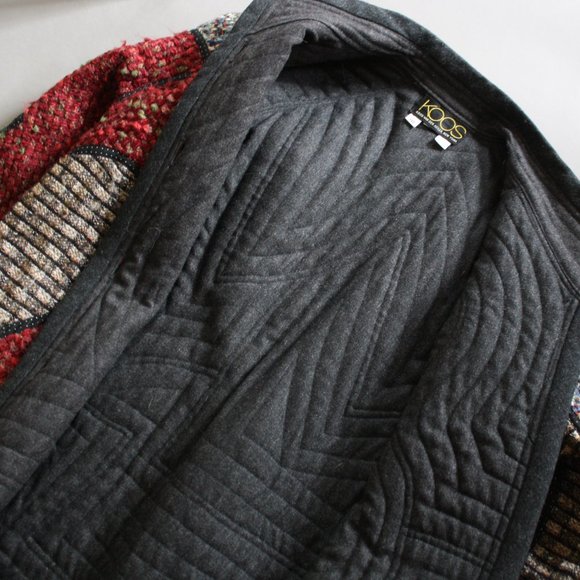 Vintage Koos Van Den Akker Women’s wool Coat Quilted Patchwork 80s sz 10, SMALL - Picture 8 of 12